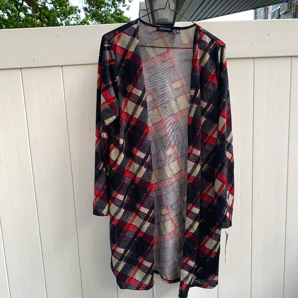 Notations Plaid  Long Cardigan Size Large